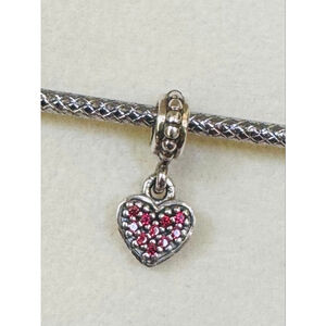 Pandora Sterling Silver 925 & Pink Pave CZ Heart Dangle Charm